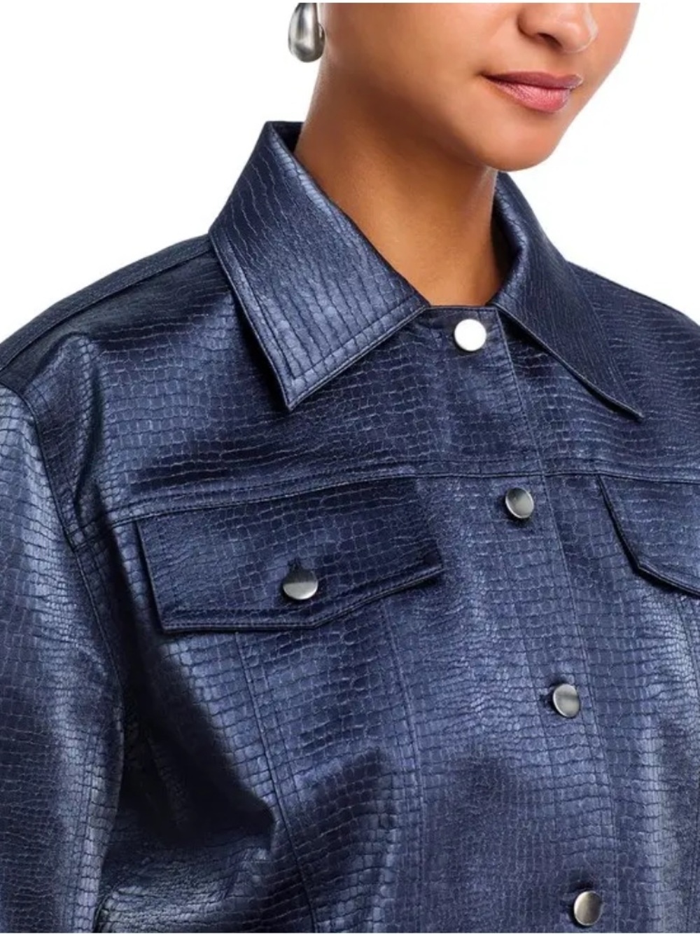Wayf Camille Faux Leather Jacket in Metallic Navy - Picture 6 of 12